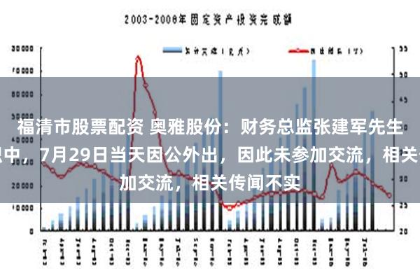 福清市股票配资 奥雅股份：财务总监张建军先生正常履职中，7月29日当天因公外出，因此未参加交流，相关传闻不实